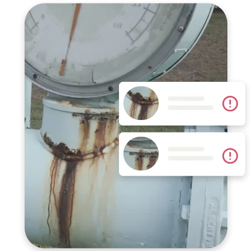 Corrosion detected on industrial equipment with AI-generated anomaly alerts